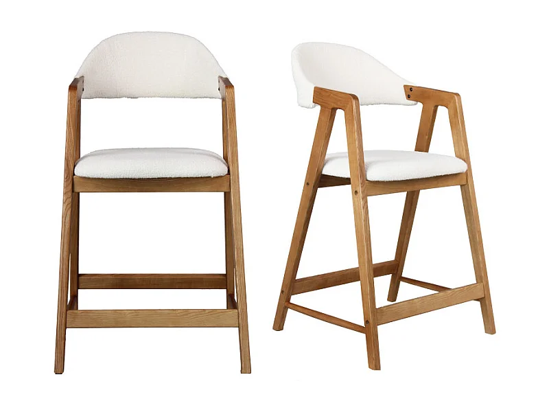 CAMILLE-Silla de bar de tela color crudo y fresno (x2)