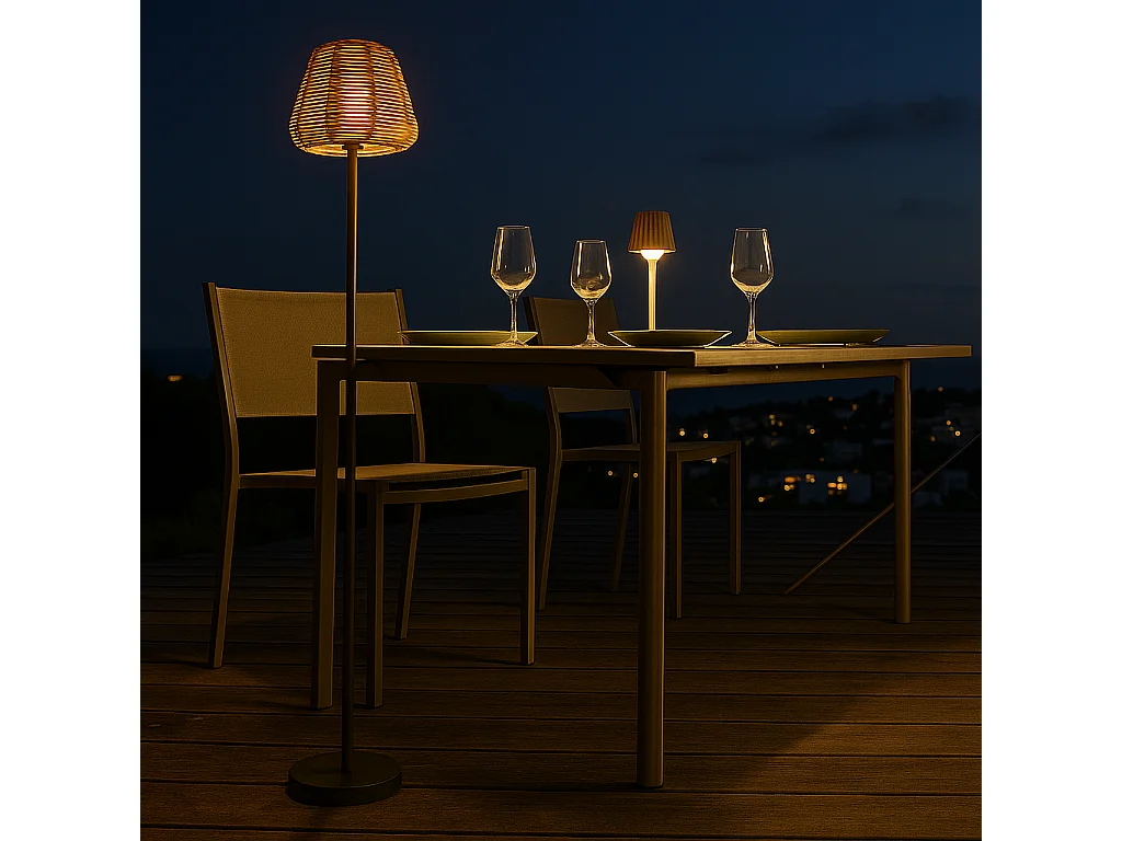 Lampadaire nomade MIDY Beige Poly rotin