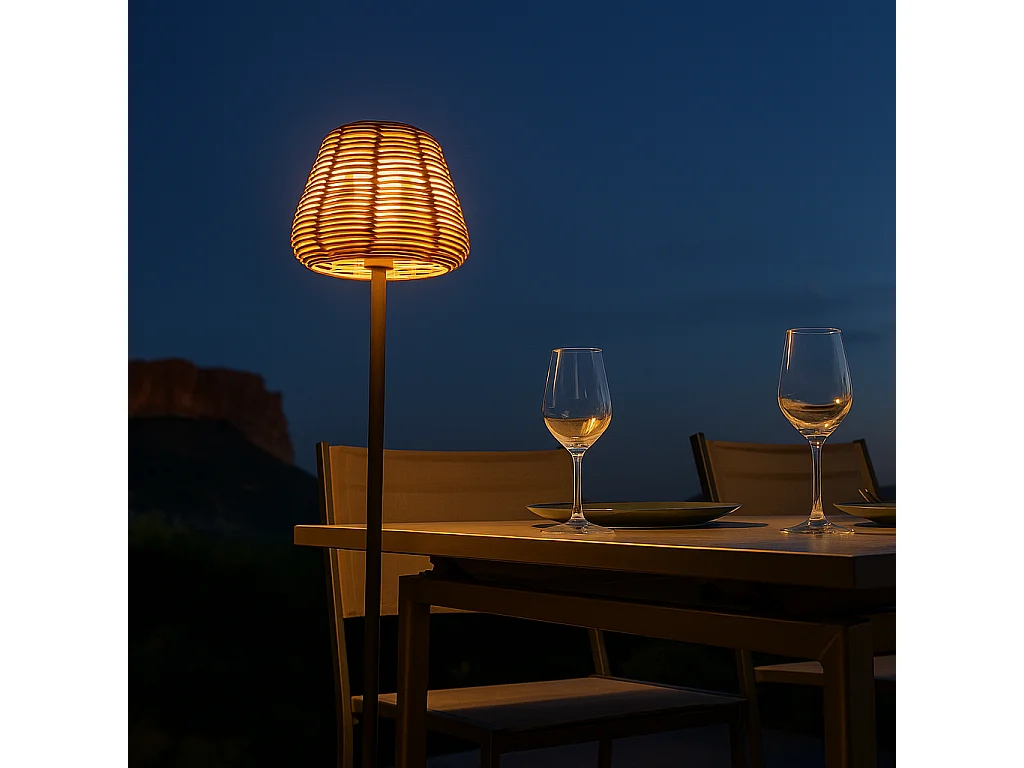 Lampadaire nomade BOHEME TALL Beige Poly rotin H120CM