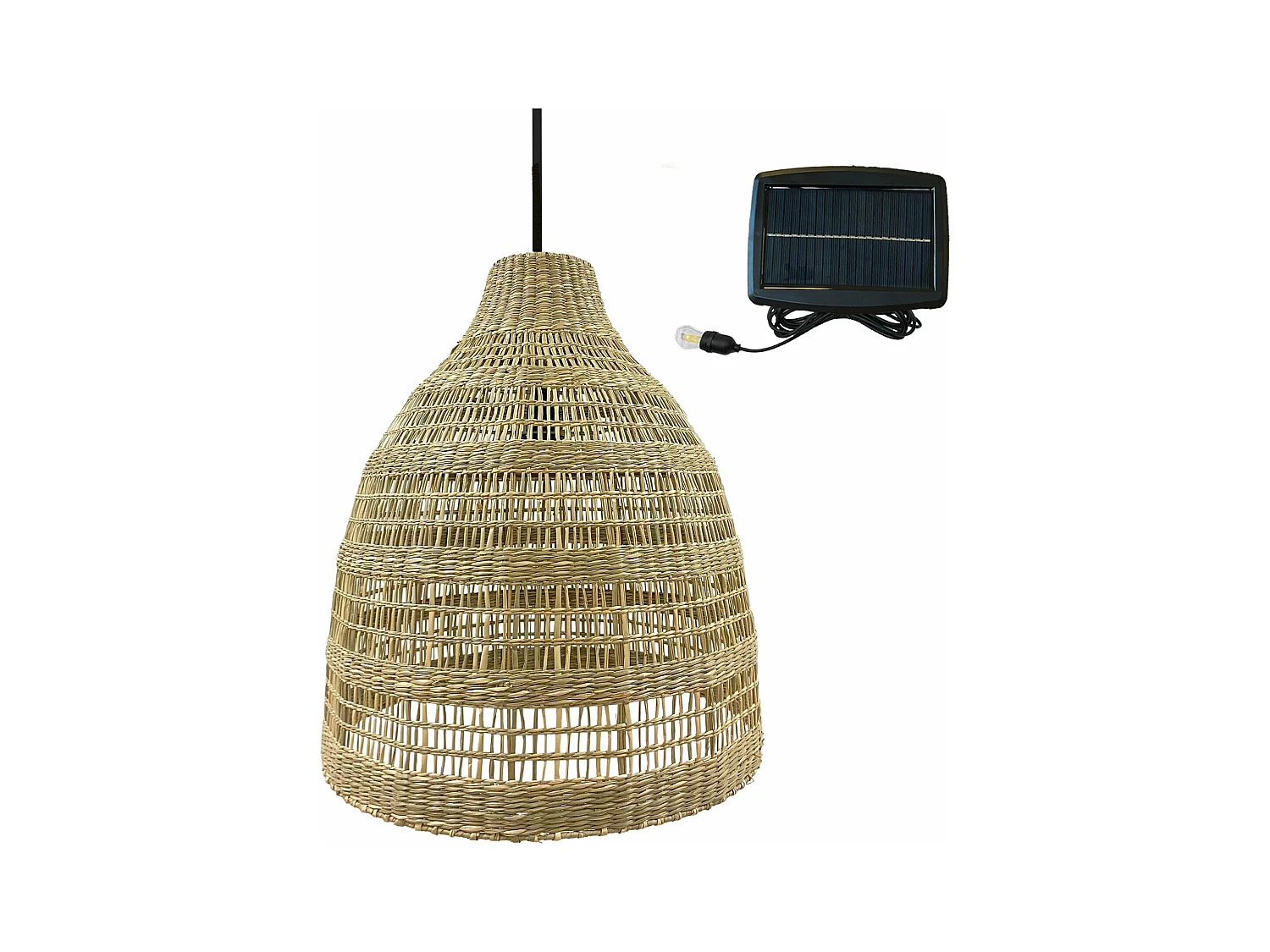 Suspension solaire bohème FREYA LONG Bois Herbe marine D49 cm
