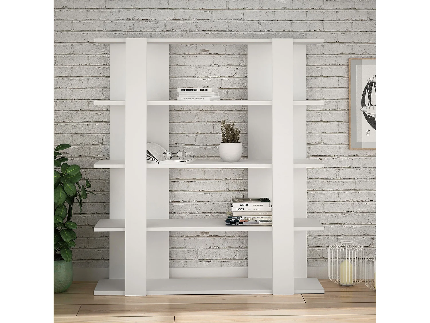 Buyqualia Mueble librería Decorativa de Gran Capacidad (Alto 121 / Ancho 110 / Fondo 29) en Color (Blanco)