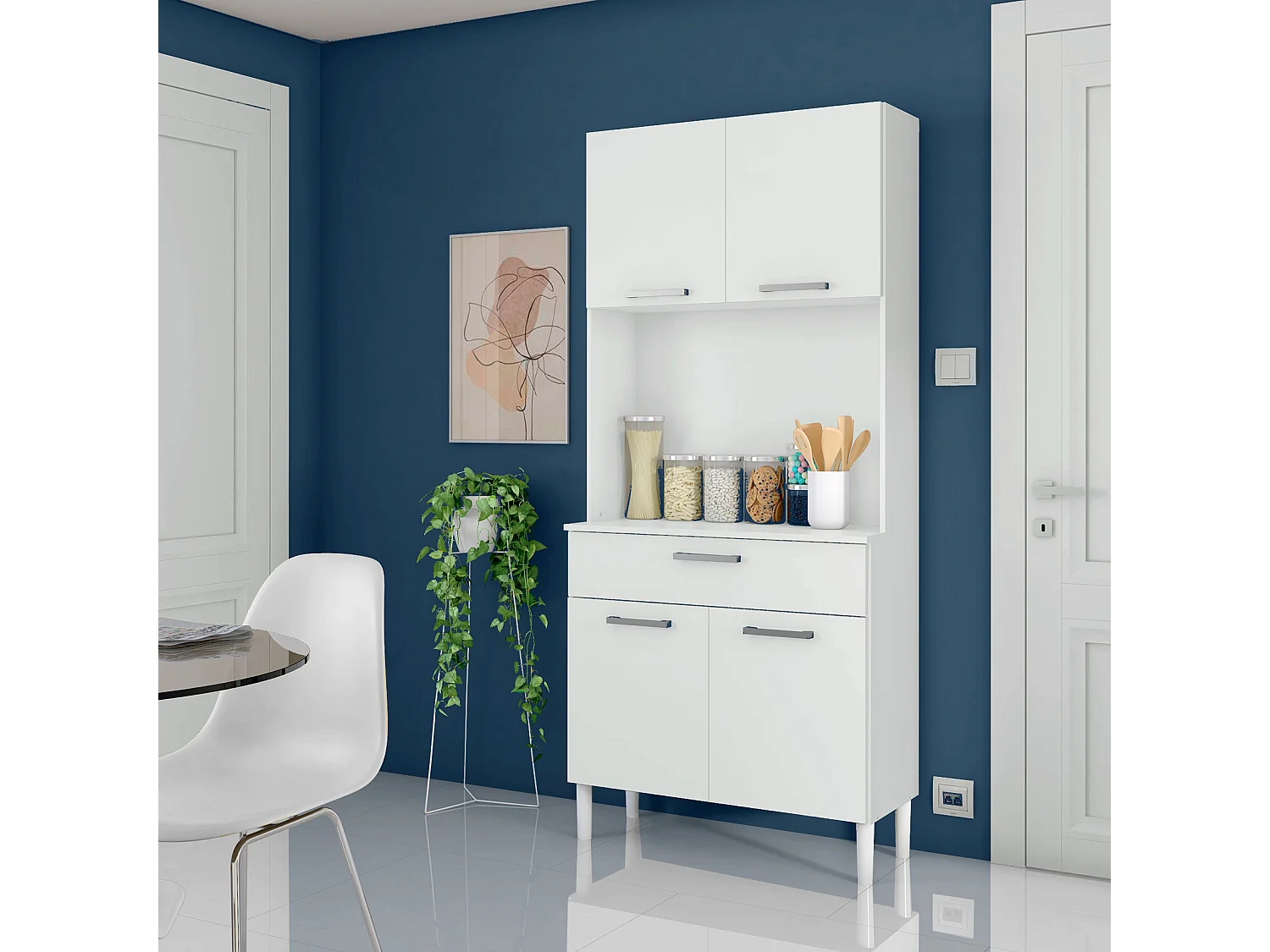 Armario alacena de Cocina con cajón y Puertas abatibles en Color Blanco (Alto 180 / Ancho 80 / Fondo 36) - Buyqualia