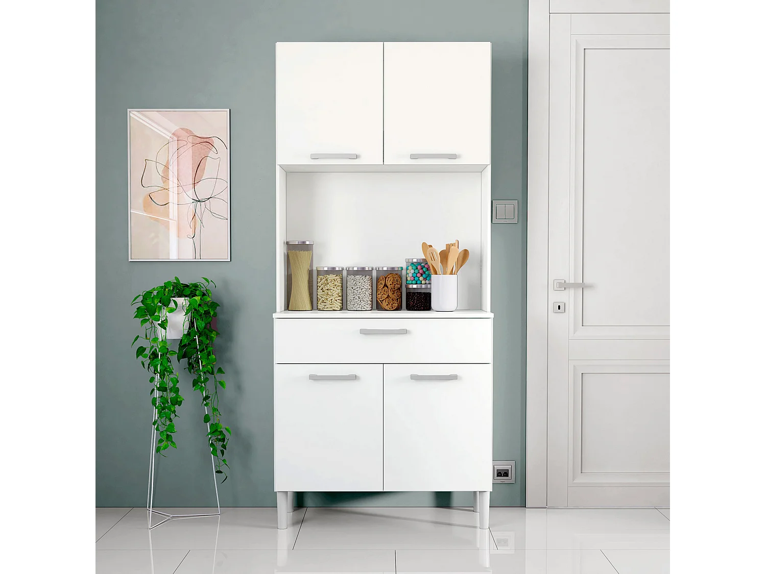 Armario alacena de Cocina con cajón y Puertas abatibles en Color Blanco (Alto 180 / Ancho 80 / Fondo 36) - Buyqualia