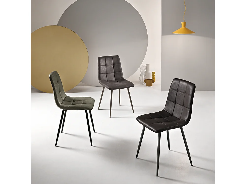 Conjunto de 4 cadeiras modernas castanhas "Siviglia" estrutura em metal pintado assento em ecopele efeito soft touch