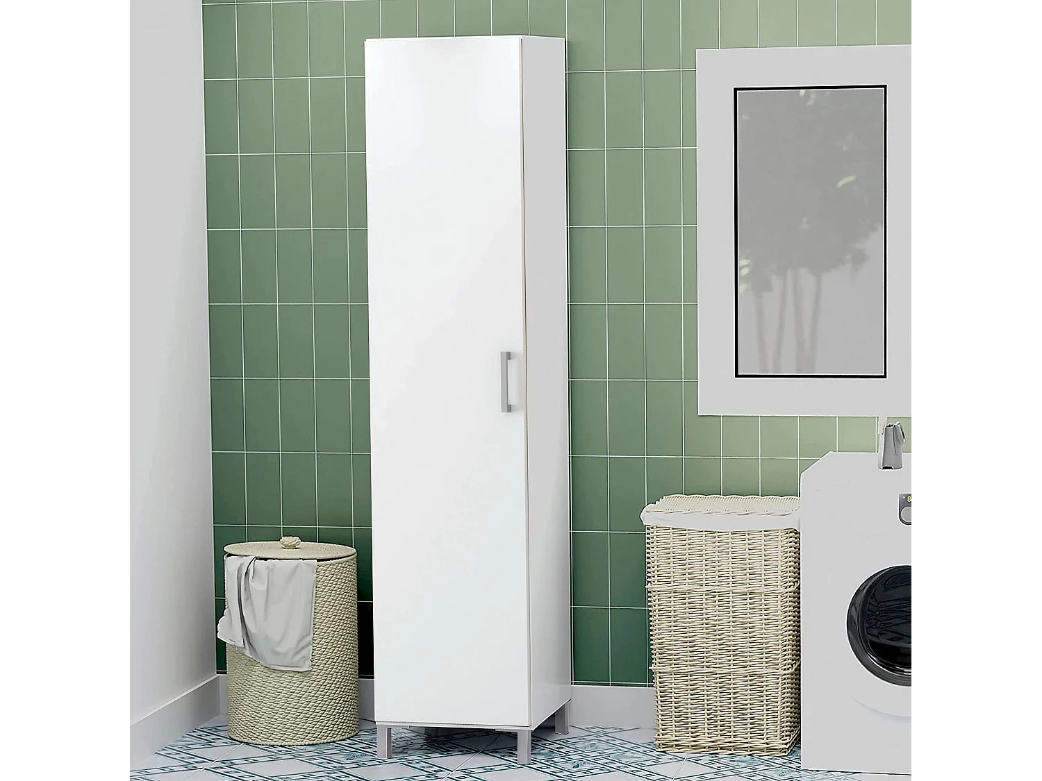 Armario Multiusos o escobero una Puerta y Patas en Color Blanco - Buyqualia