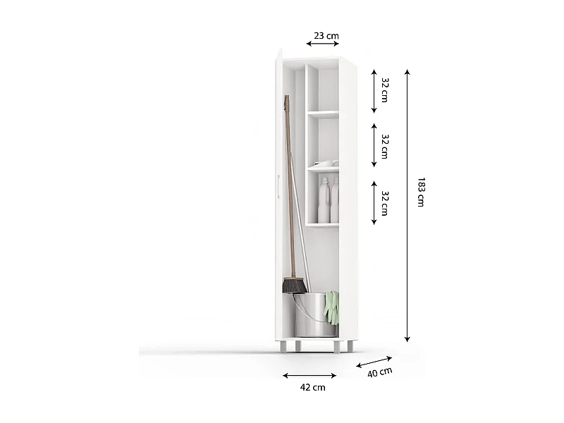 Armario Multiusos o escobero una Puerta y Patas en Color Blanco - Buyqualia