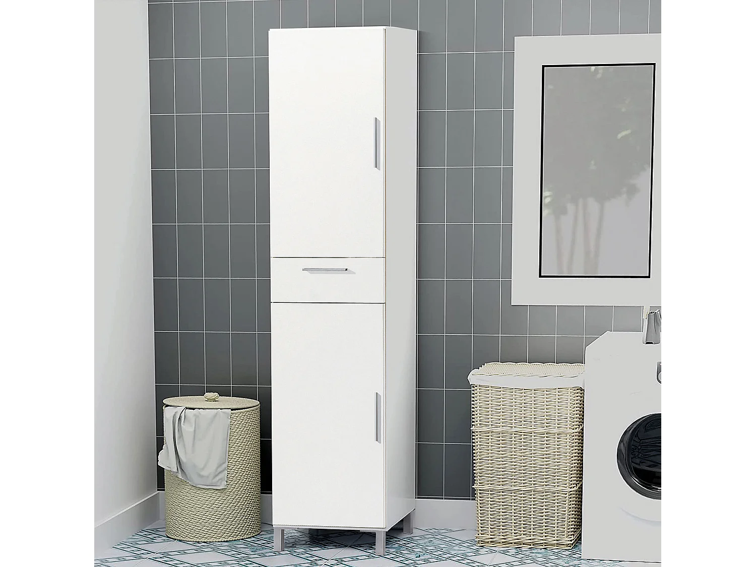 Armario escobero Multiusos de hogar en Color Blanco Alto 188 / Ancho 42 / Fondo 35 - Buyqualia