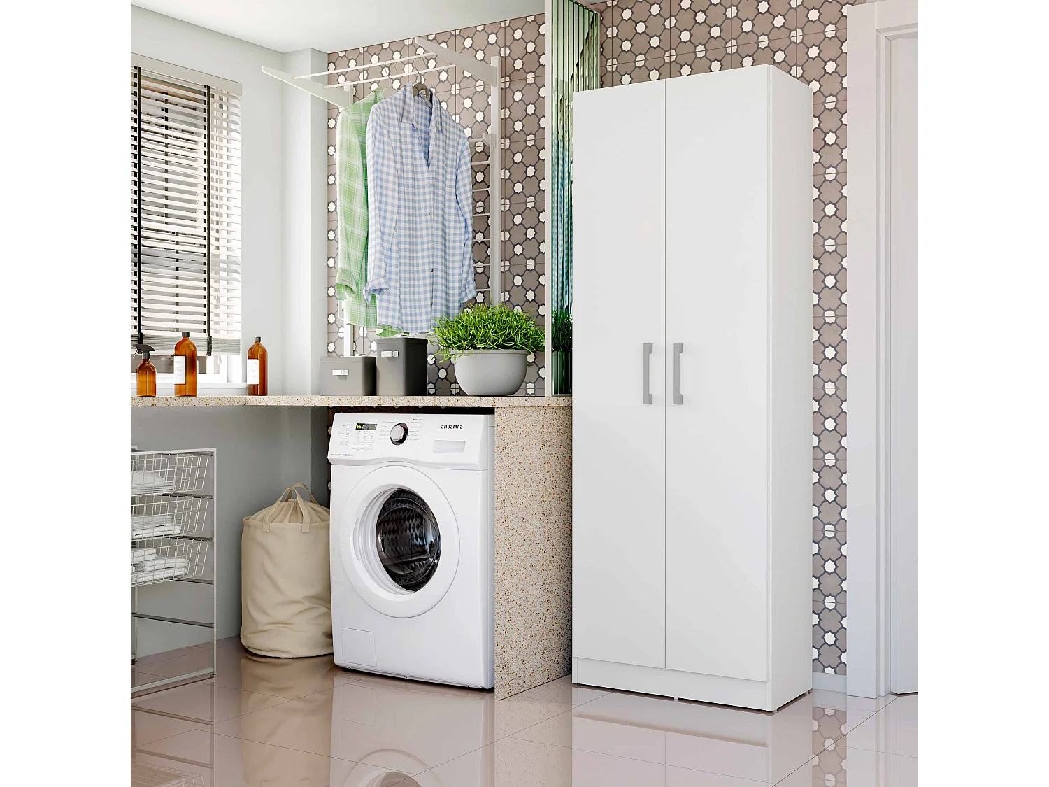 Armario hogar escobero Multiusos Dos Puertas en Color Blanco (Alto 170 cm/Ancho 61 cm/Fondo 32 cm) - Buyqualia