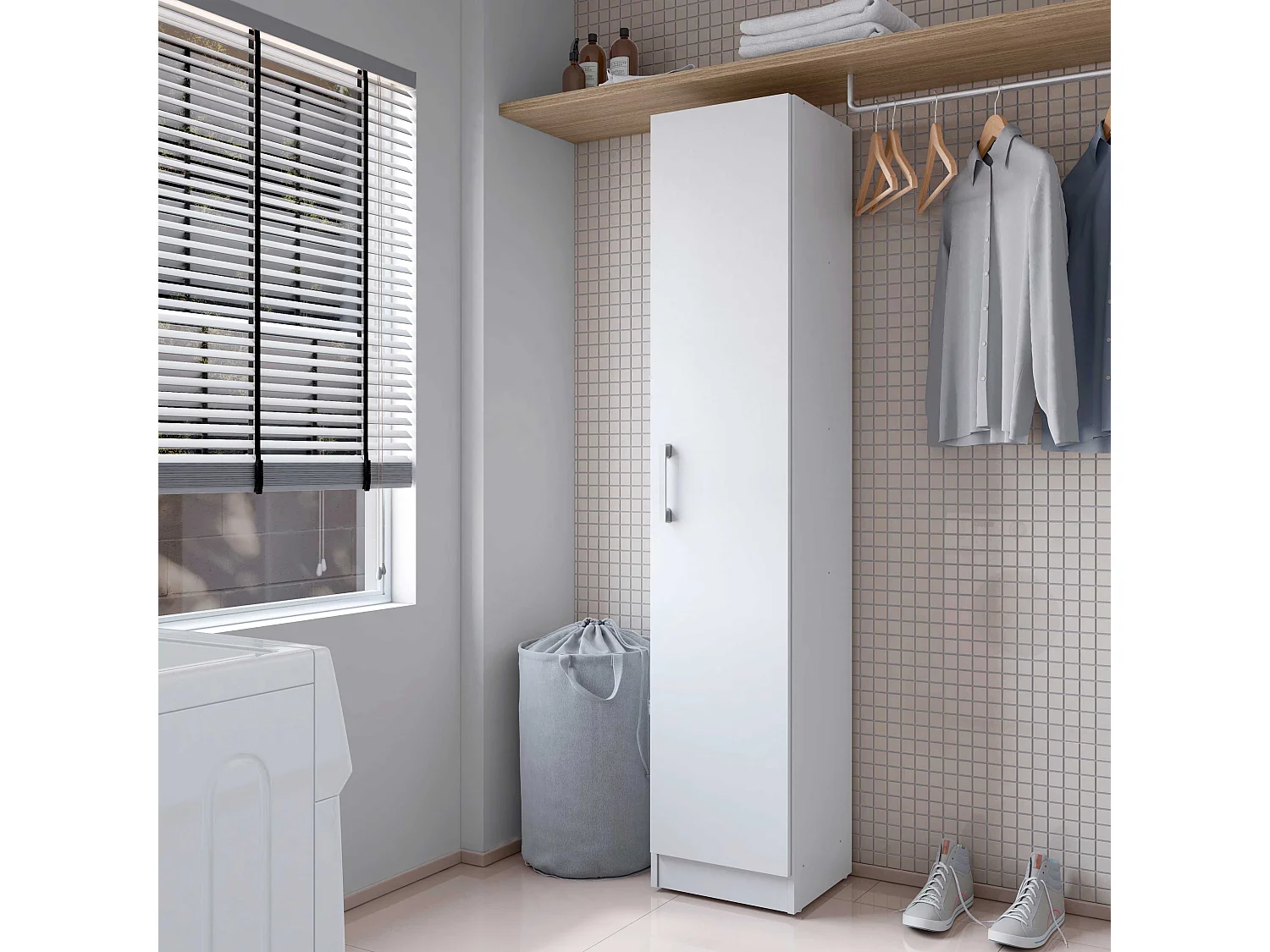 Armario hogar escobero Multiusos en Color Blanco (Alto 170 cm/Ancho 35 cm/Fondo 32 cm) - Buyqualia