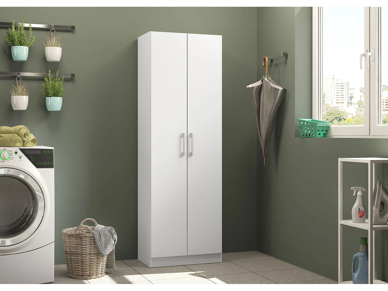Armario multiusos blanco - 2 puertas - Baldas - 169x56x34 cm