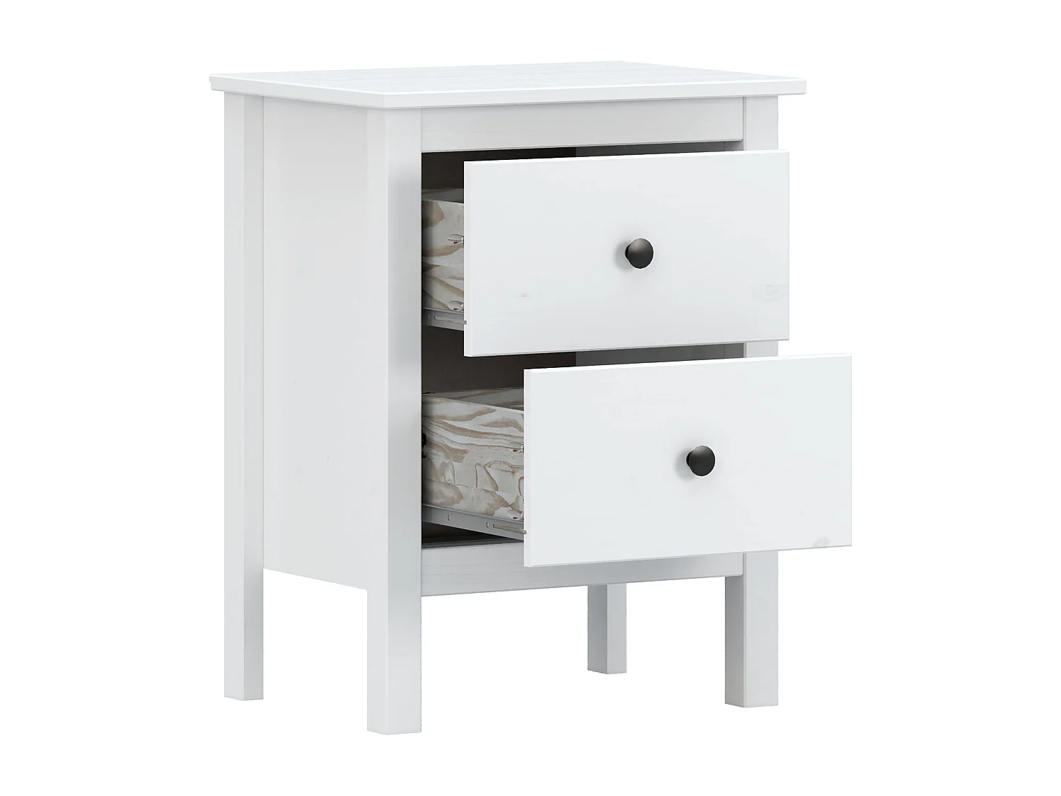 Conjunto de cabecero de 155x45cm y Dos mesitas de Noche de 2 cajones en Madera Maciza en color Blanco