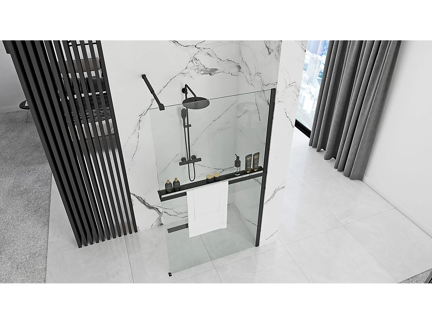 Duschwand Rea Aero 100 Czarny + Handtuchhalter Evo