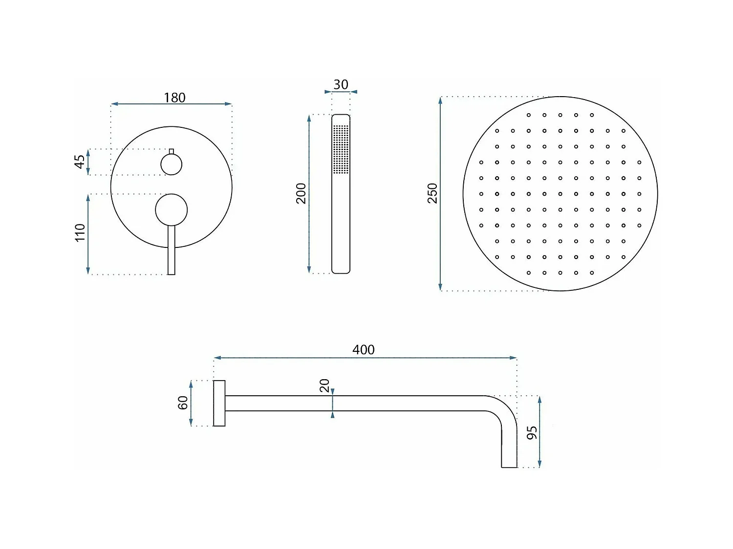 Kit De Douche Encastré Rea Dayton Thermostat Chrome