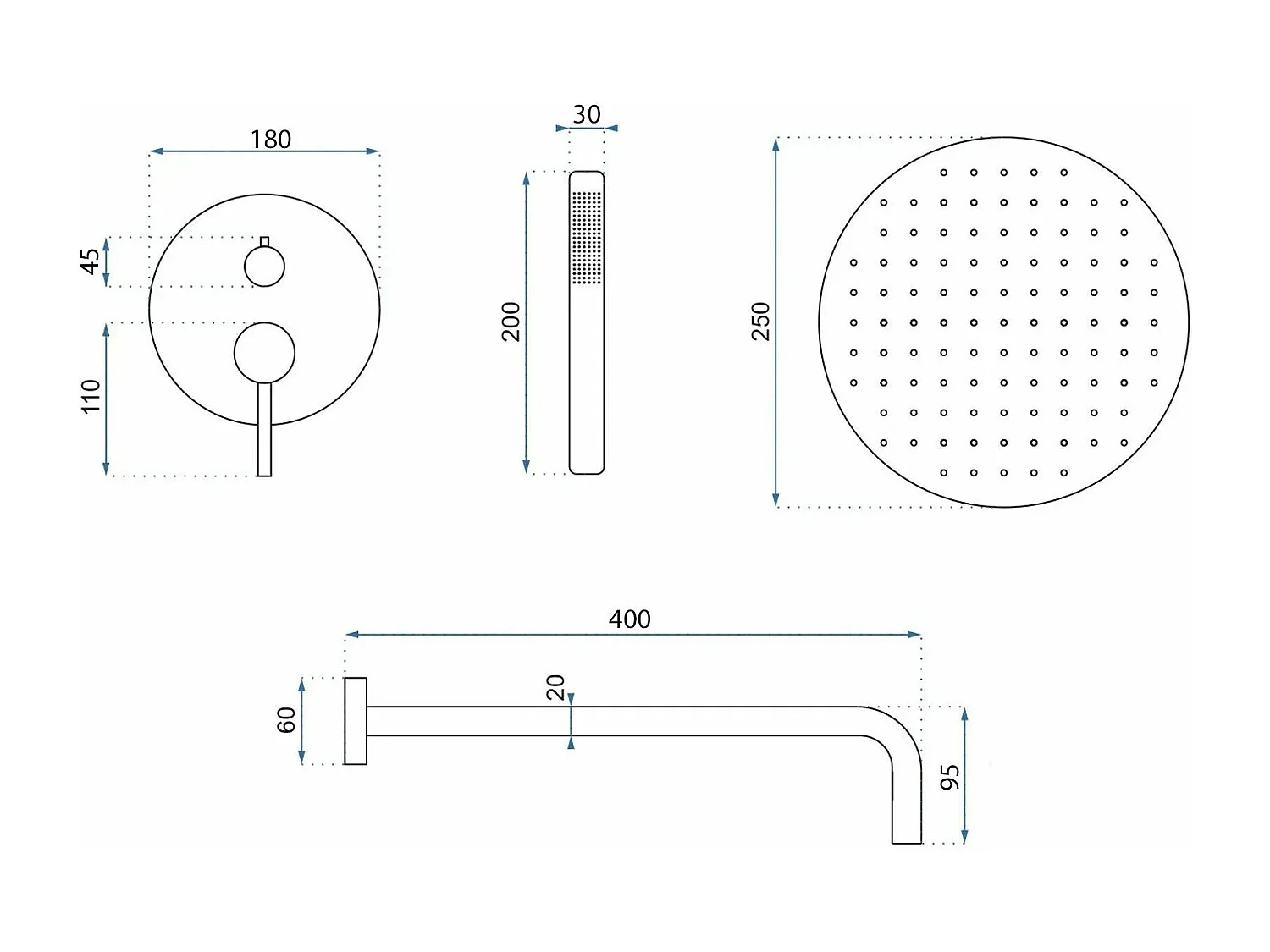 Kit De Douche Encastré Rea Dayton Thermostat Chrome