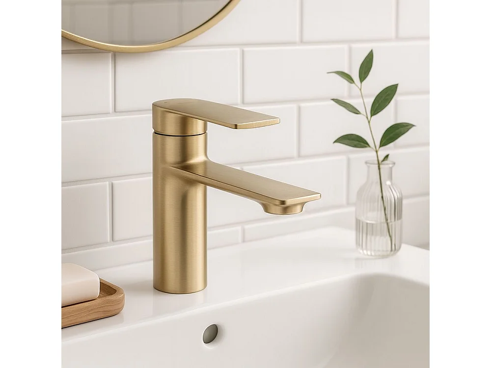 Robinet De Lavabo Rea My1902-2Gg Storm Low Brush Gold