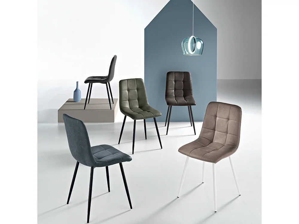 Conjunto de 4 cadeiras modernas verde azeitona "Siviglia" estrutura em metal pintado assento em efeito ecopele soft touch