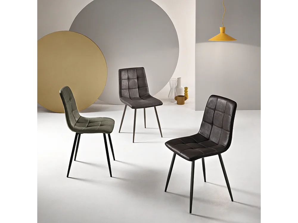 Set di 4 sedie moderne verde oliva "Siviglia" struttura in metallo verniciato seduta in ecopelle effetto soft touch