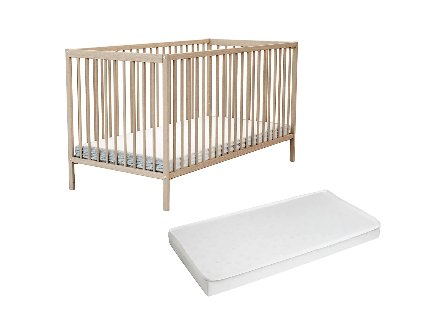 Lit bébé en bois avec matelas en bois ESSENTIEL Hêtre Brut