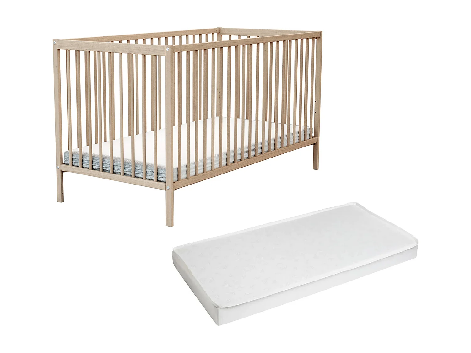 Lit bébé en bois avec matelas en bois ESSENTIEL Hêtre Brut