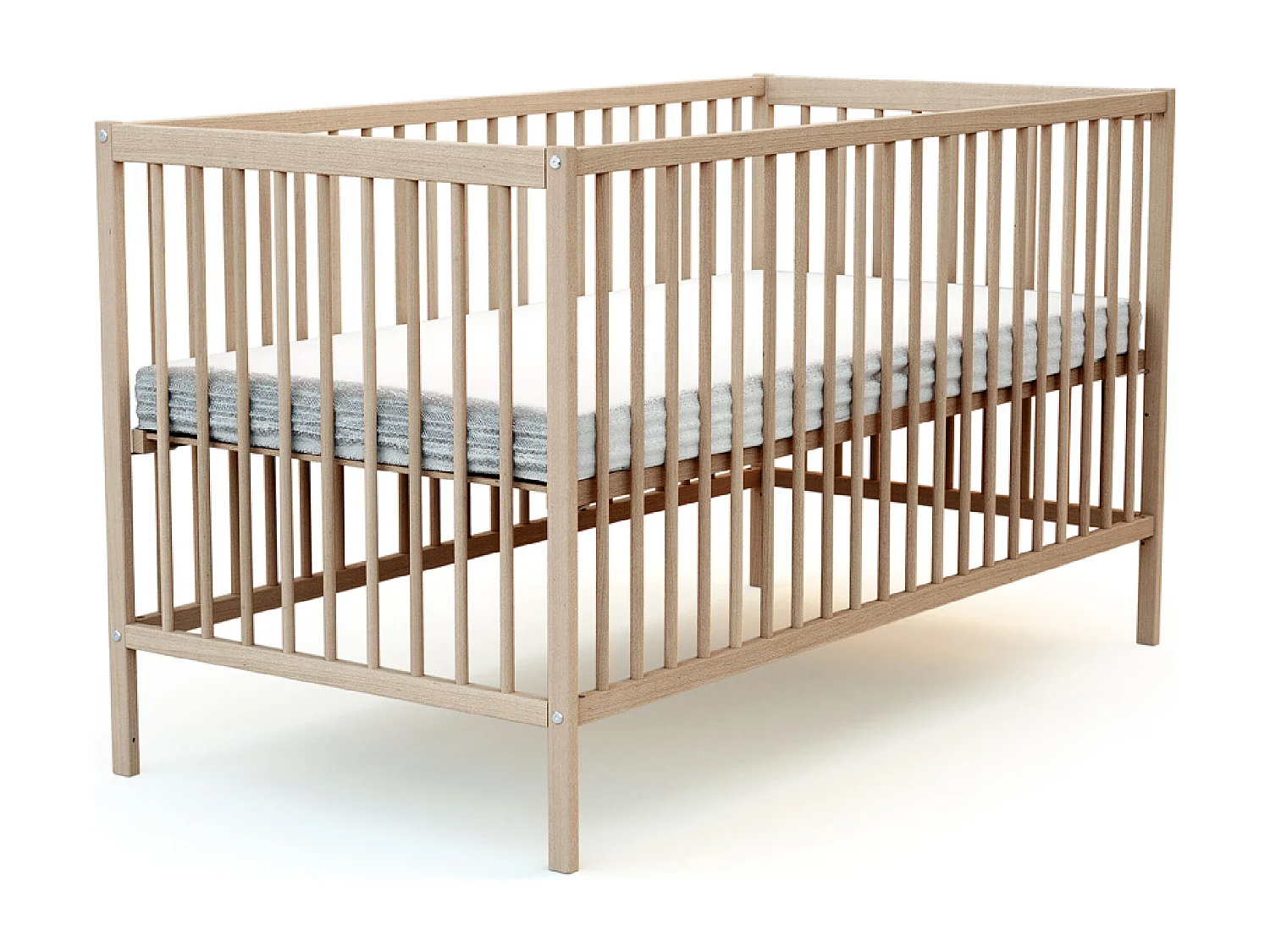 Lit bébé en bois avec matelas en bois ESSENTIEL Hêtre Brut