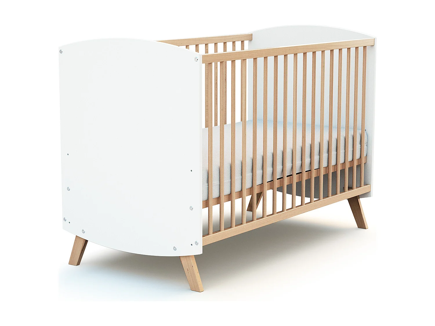 Lit bébé en bois 60 x 120 cm SCANDINAVE Blanc et Hêtre
