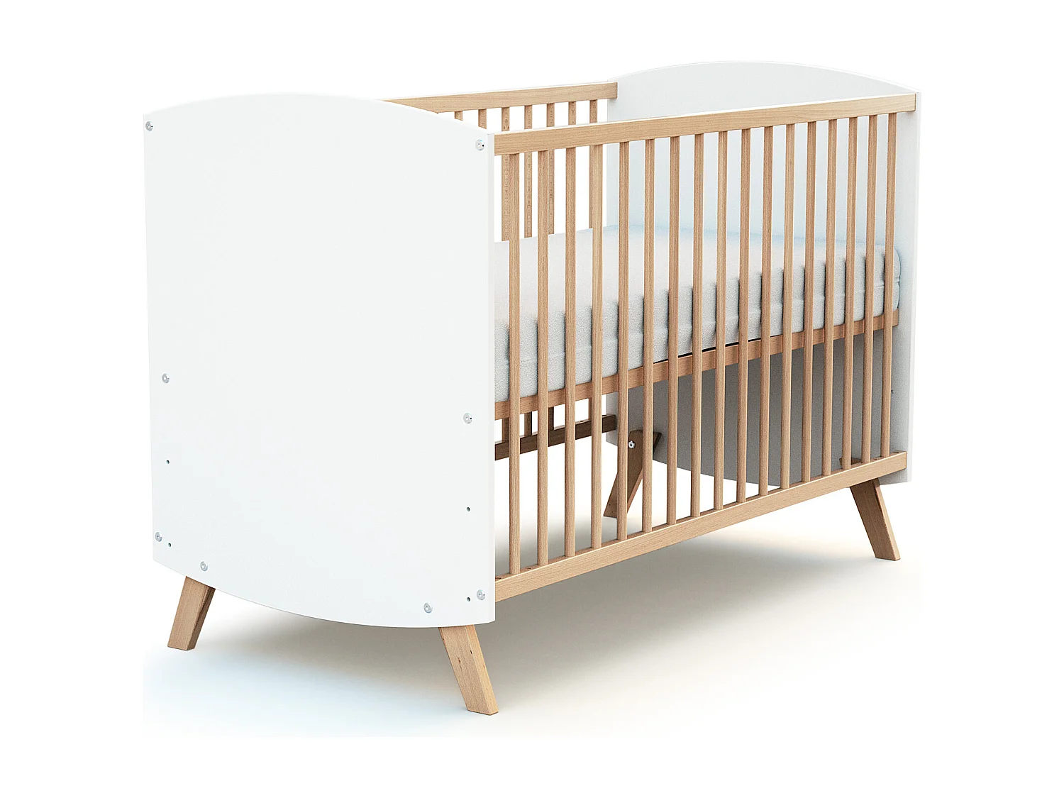 Lit bébé en bois 60 x 120 cm SCANDINAVE Blanc et Hêtre