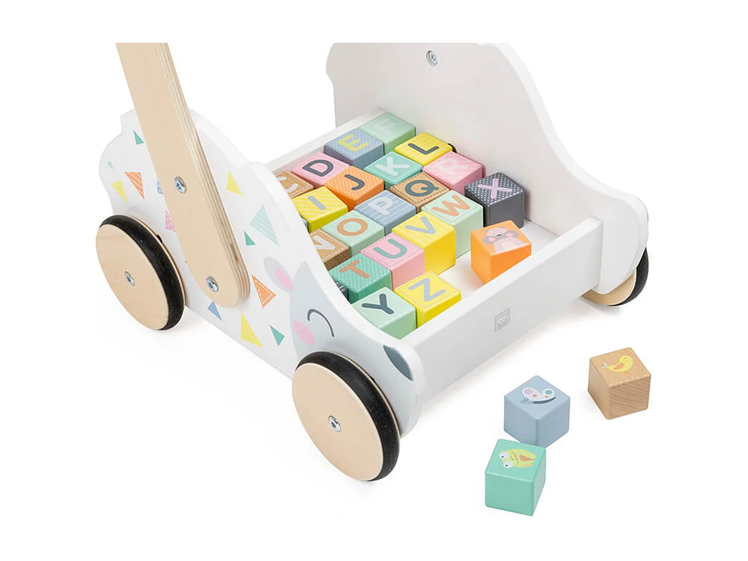 Trotteur en bois avec cubes à jouer - De 18 mois à 3 ans