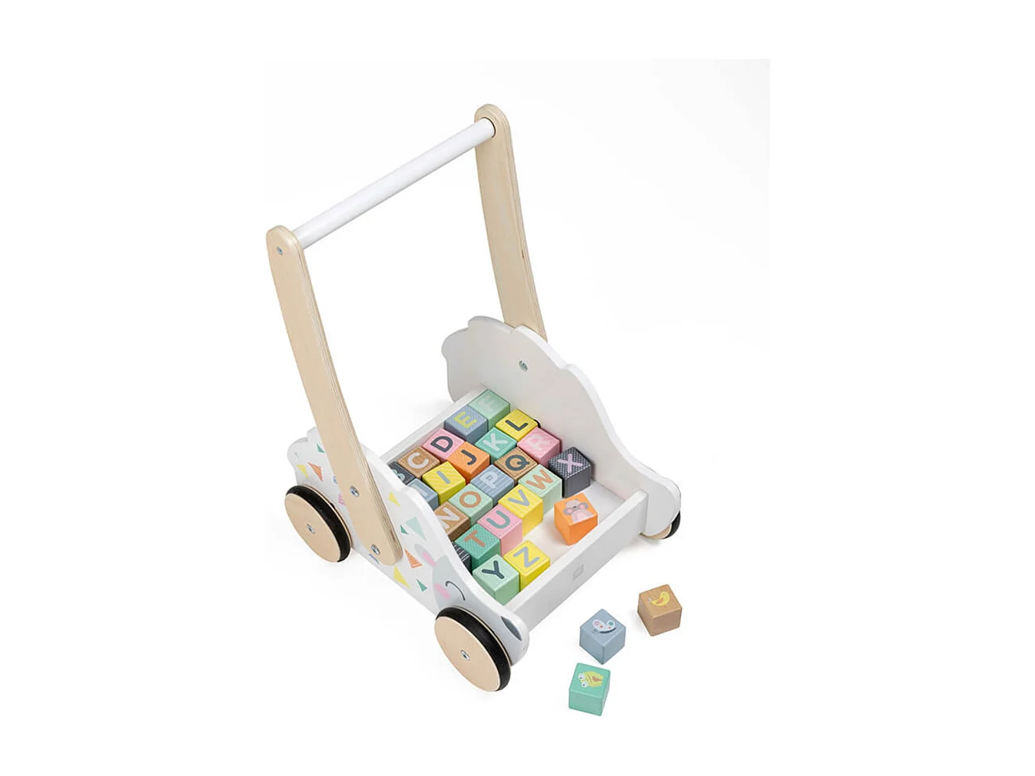 Trotteur en bois avec cubes à jouer - De 18 mois à 3 ans