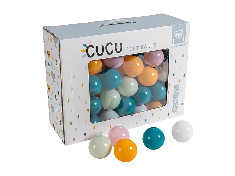 Pak met 75 gekleurde zachte ballen voor baby's - van 6 maanden tot 3 jaar