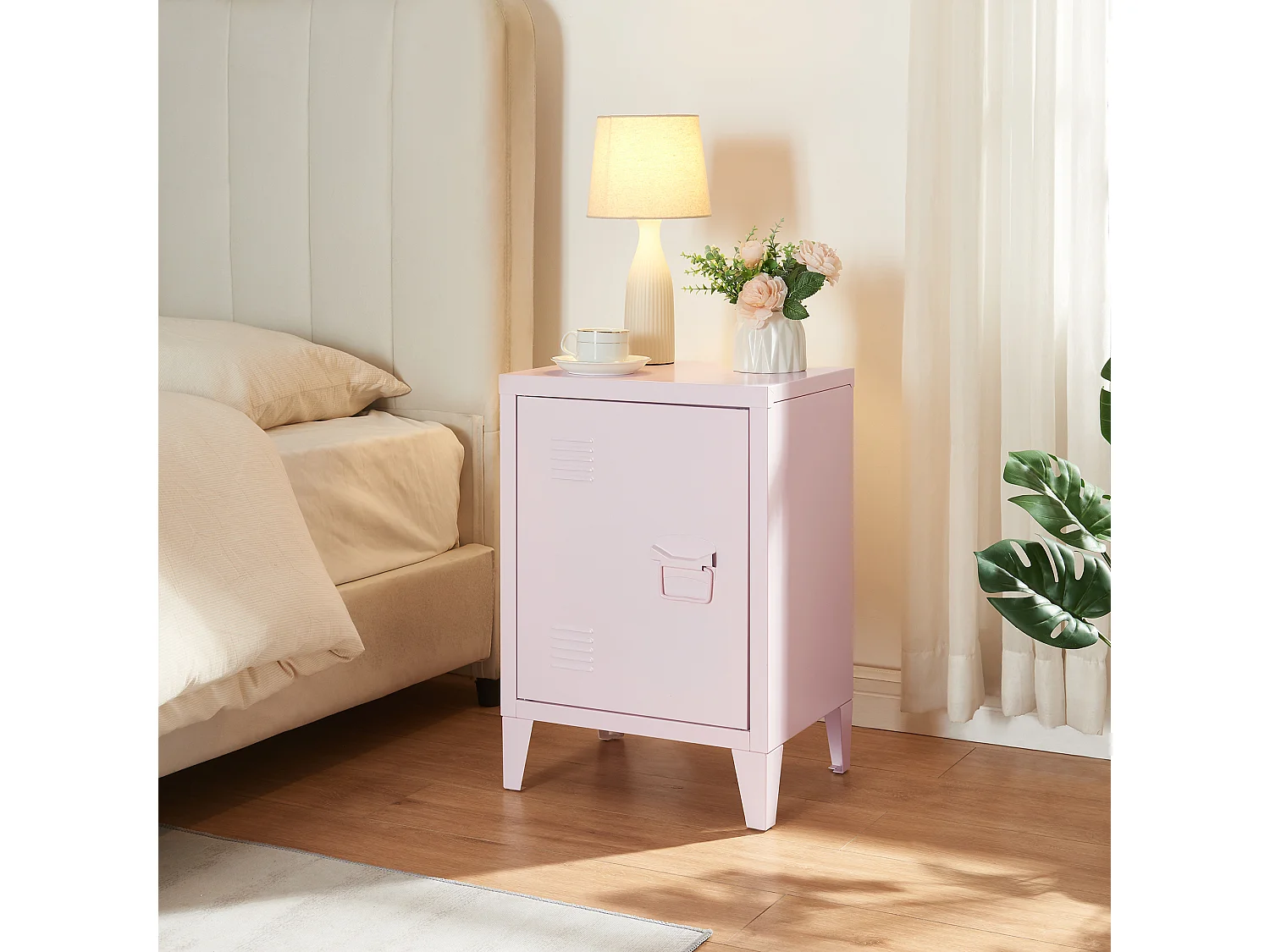 Table de chevet Inari poignée porte à droite 57 x 40 x 30 cm rose [en.casa]