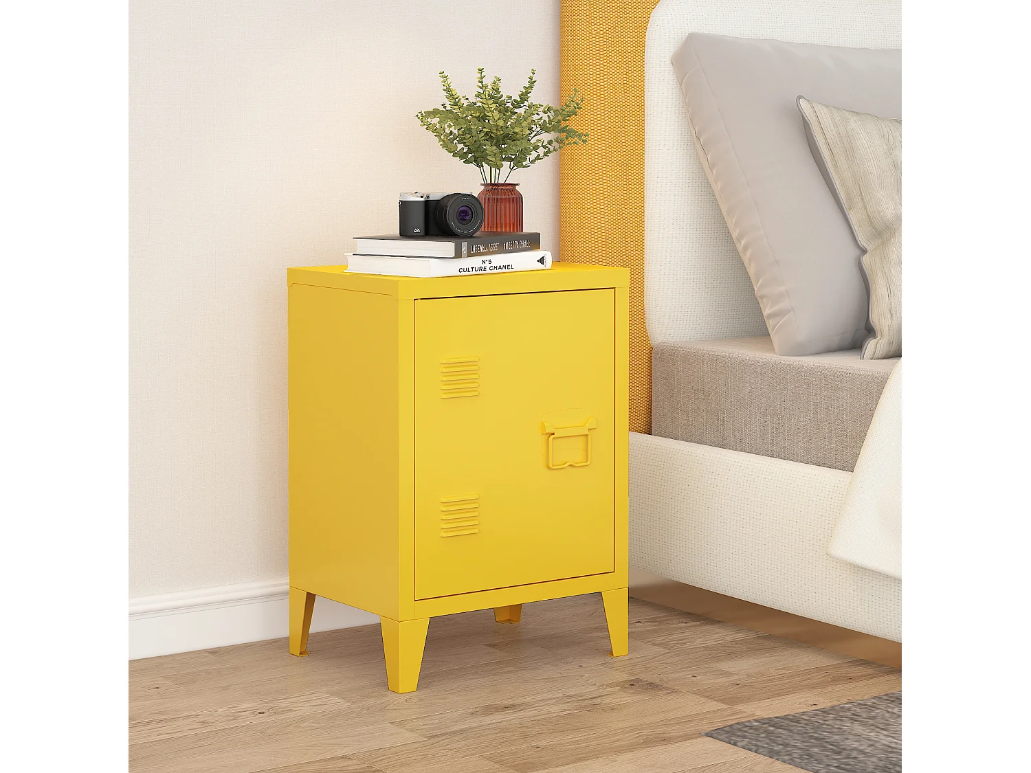 Table de chevet Inari poignée porte à droite 57 x 40 x 30 cm jaune [en.casa]