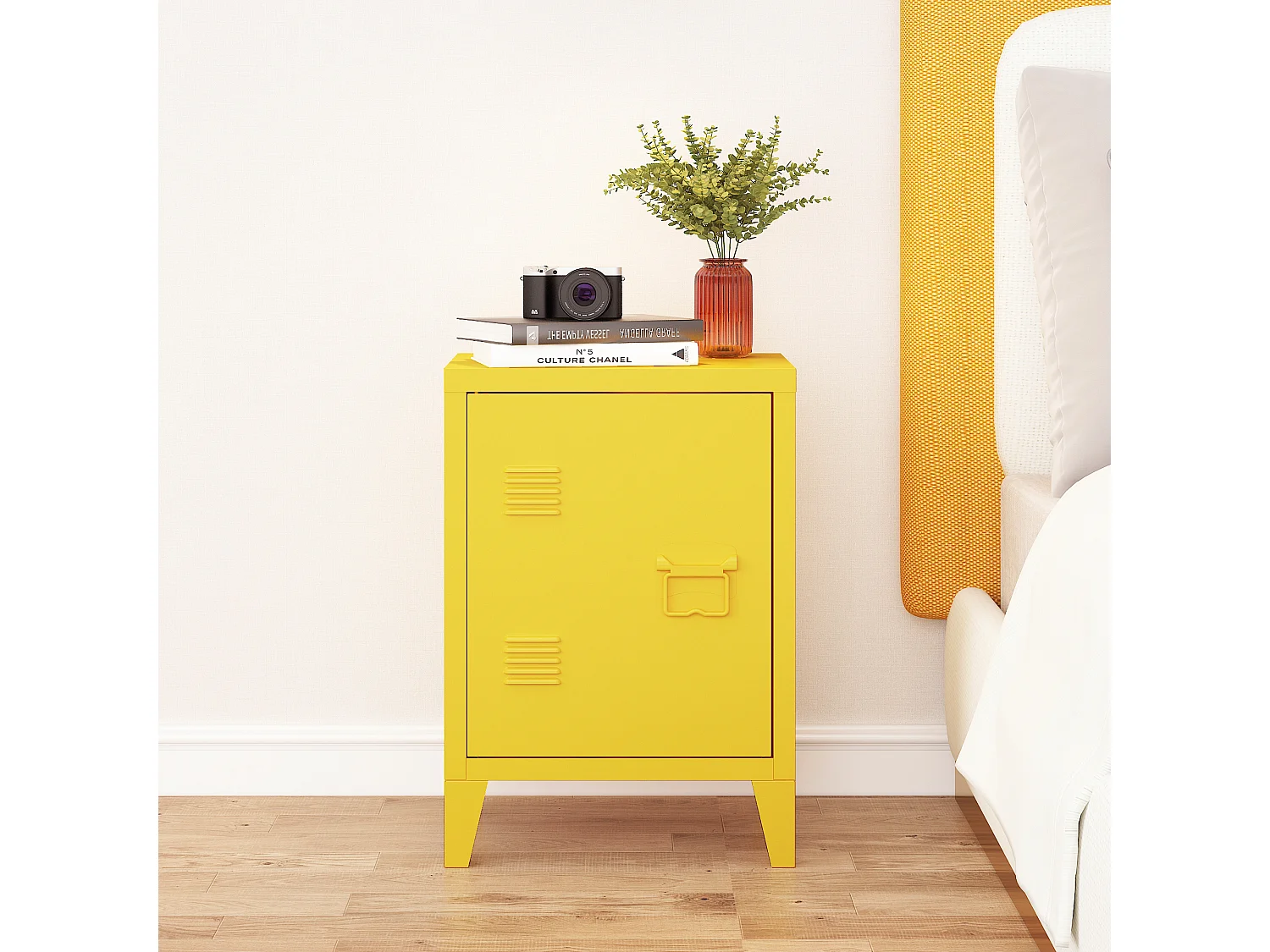 Table de chevet Inari poignée porte à droite 57 x 40 x 30 cm jaune [en.casa]