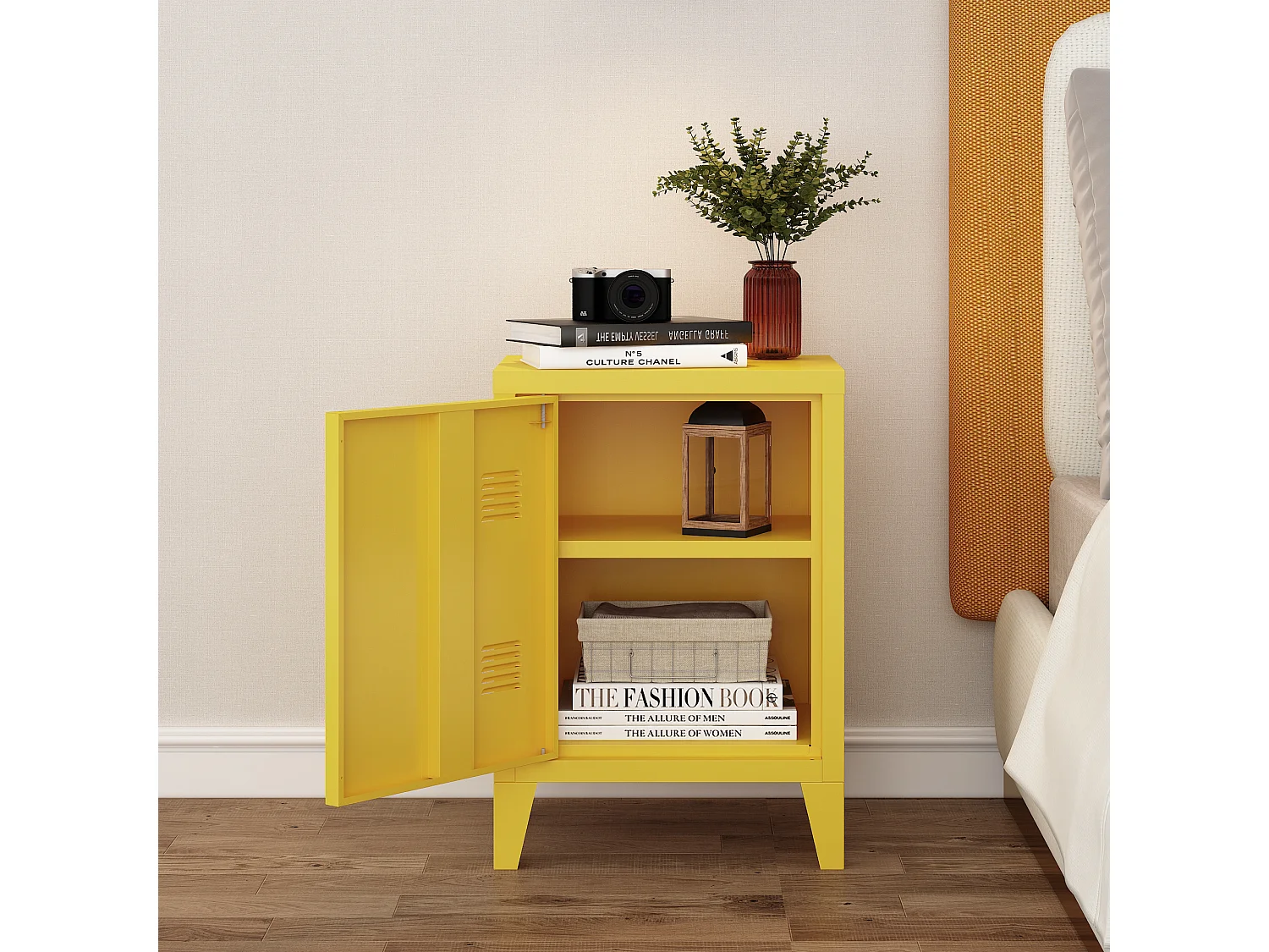 Table de chevet Inari poignée porte à droite 57 x 40 x 30 cm jaune [en.casa]