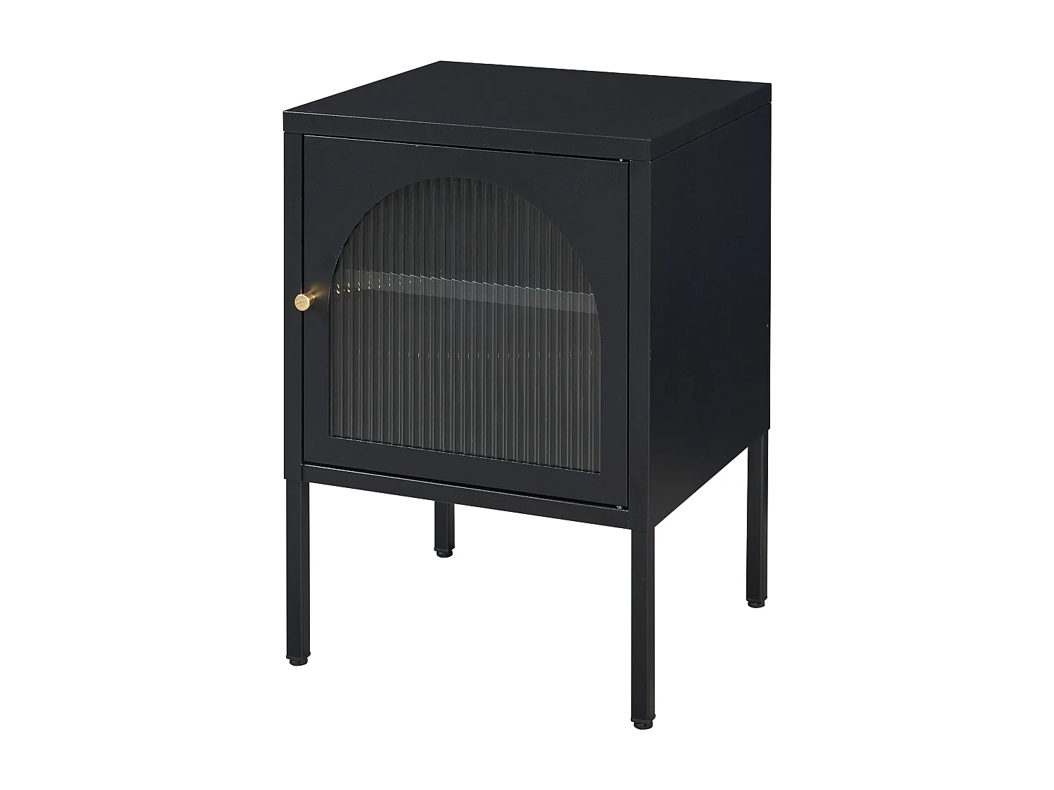 Table de chevet Karlskrona acier verre strié 60 x 43 x 40 cm noir mat [en.casa]