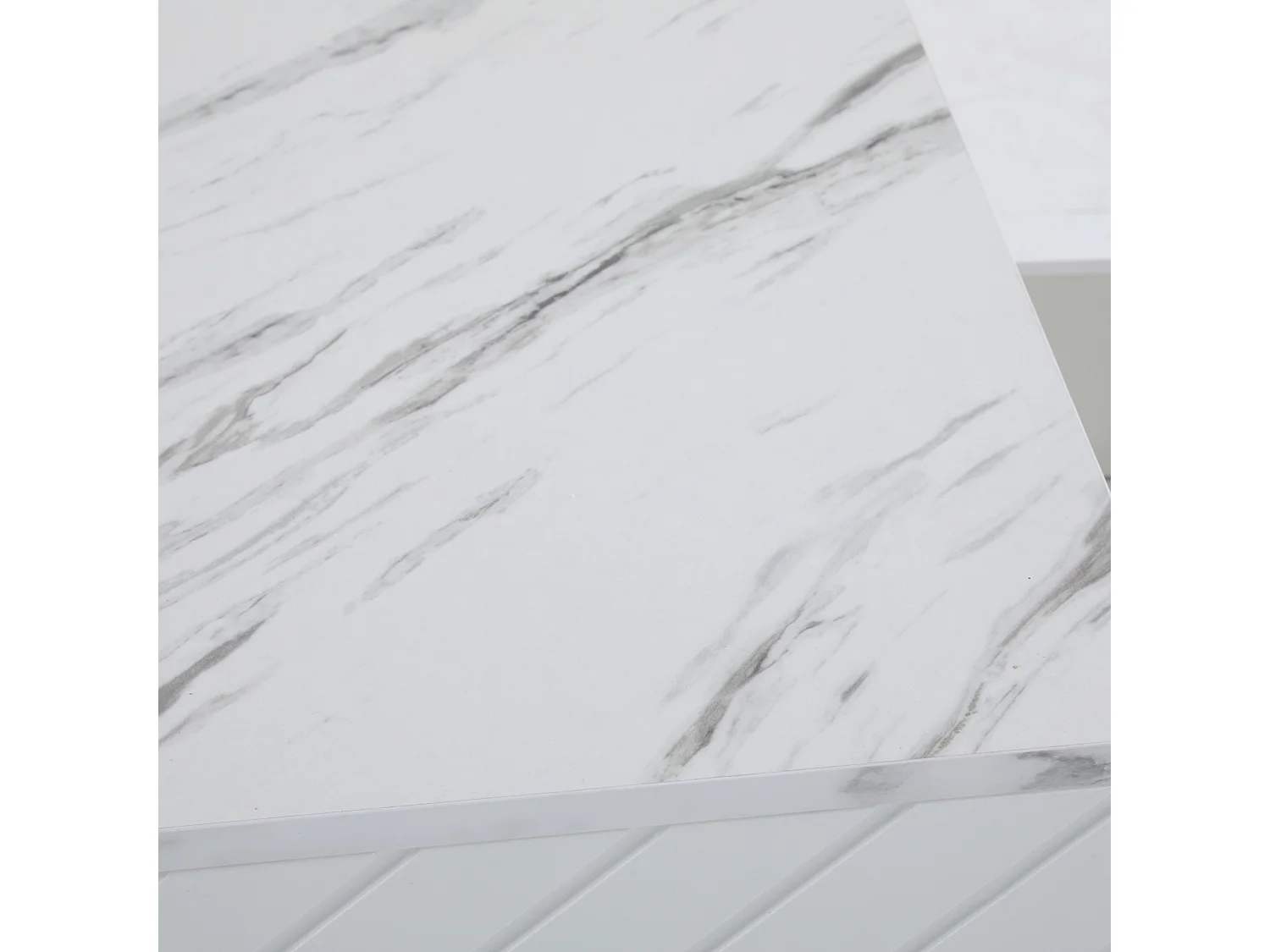 URBAN MEUBLE Table basse moderne blanche effet marbre, éclairage LED, élément en verre et 2 tiroirs