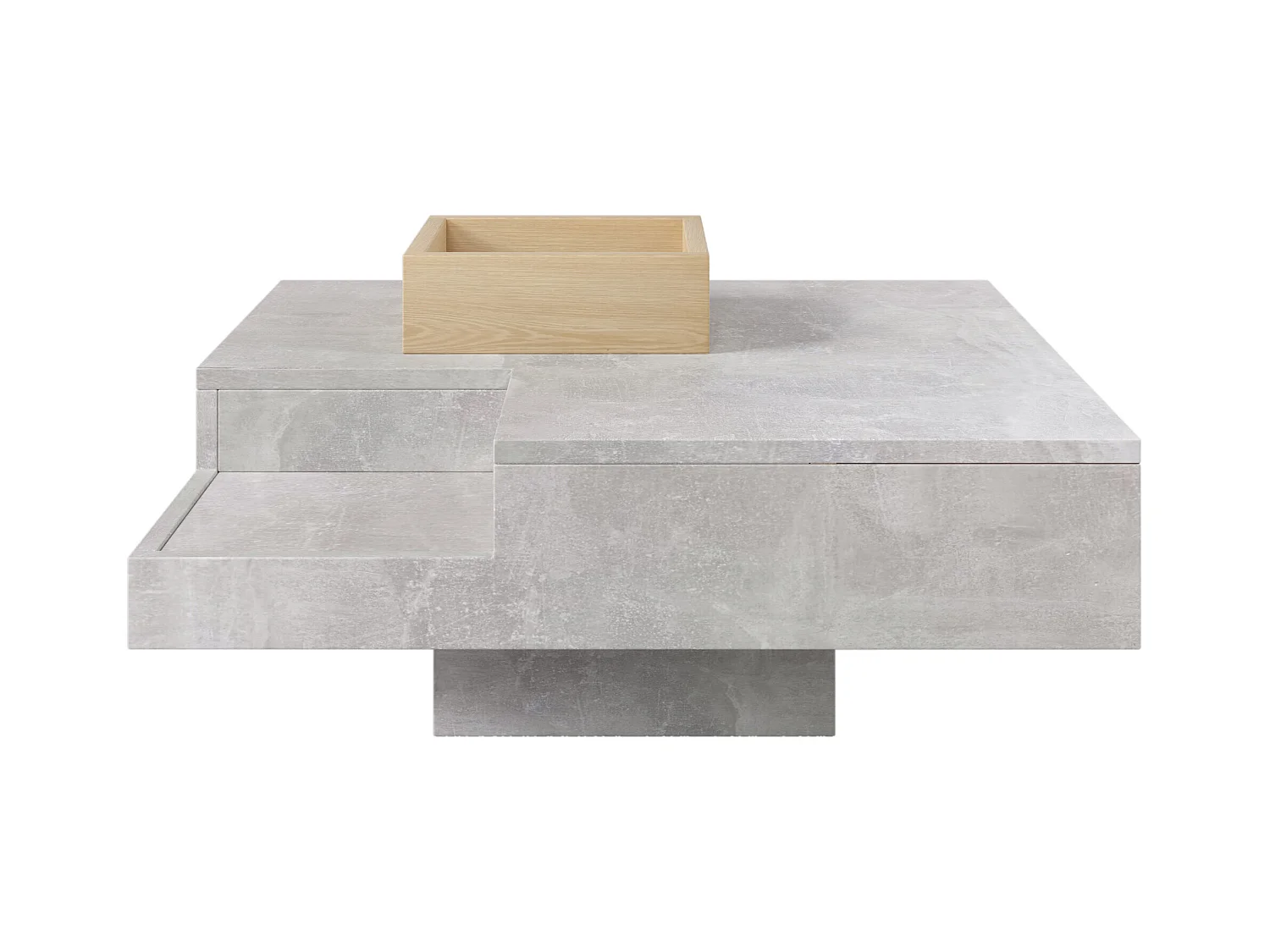 Table basse carré moderne effet béton gris et une boit de rangement bois nature 72*72*30 CROKS