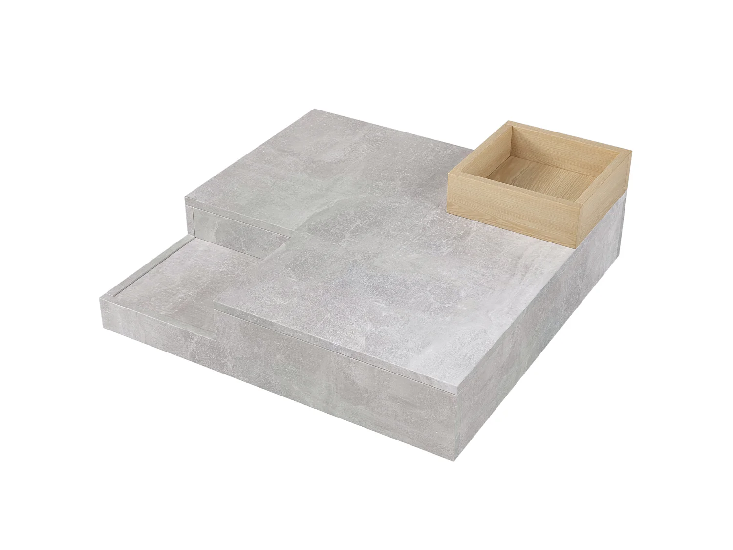 URBAN MEUBLE Table basse carré moderne effet béton gris et une boit de rangement bois nature 72*72*30 CROKS