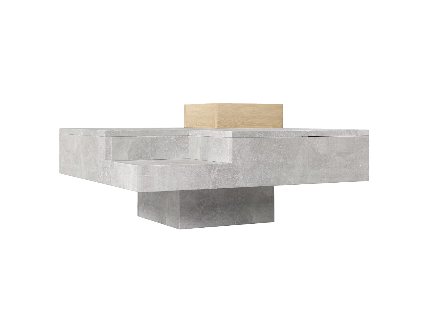 URBAN MEUBLE Table basse carré moderne effet béton gris et une boit de rangement bois nature 72*72*30 CROKS