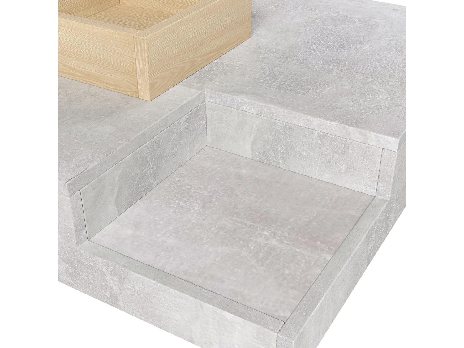 URBAN MEUBLE Table basse carré moderne effet béton gris et une boit de rangement bois nature 72*72*30 CROKS