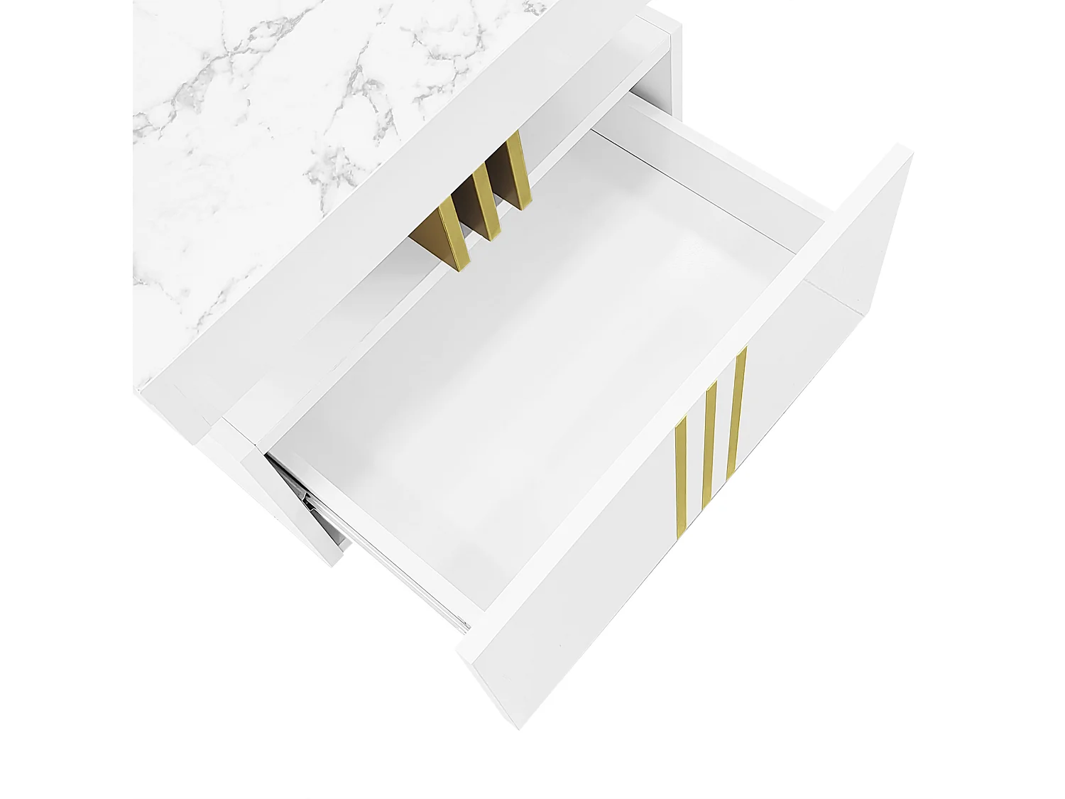 URBAN MEUBLE Table basse rectangulaire effet marbre blanche brillante avec 2 tiroirs 100*50*40 cm