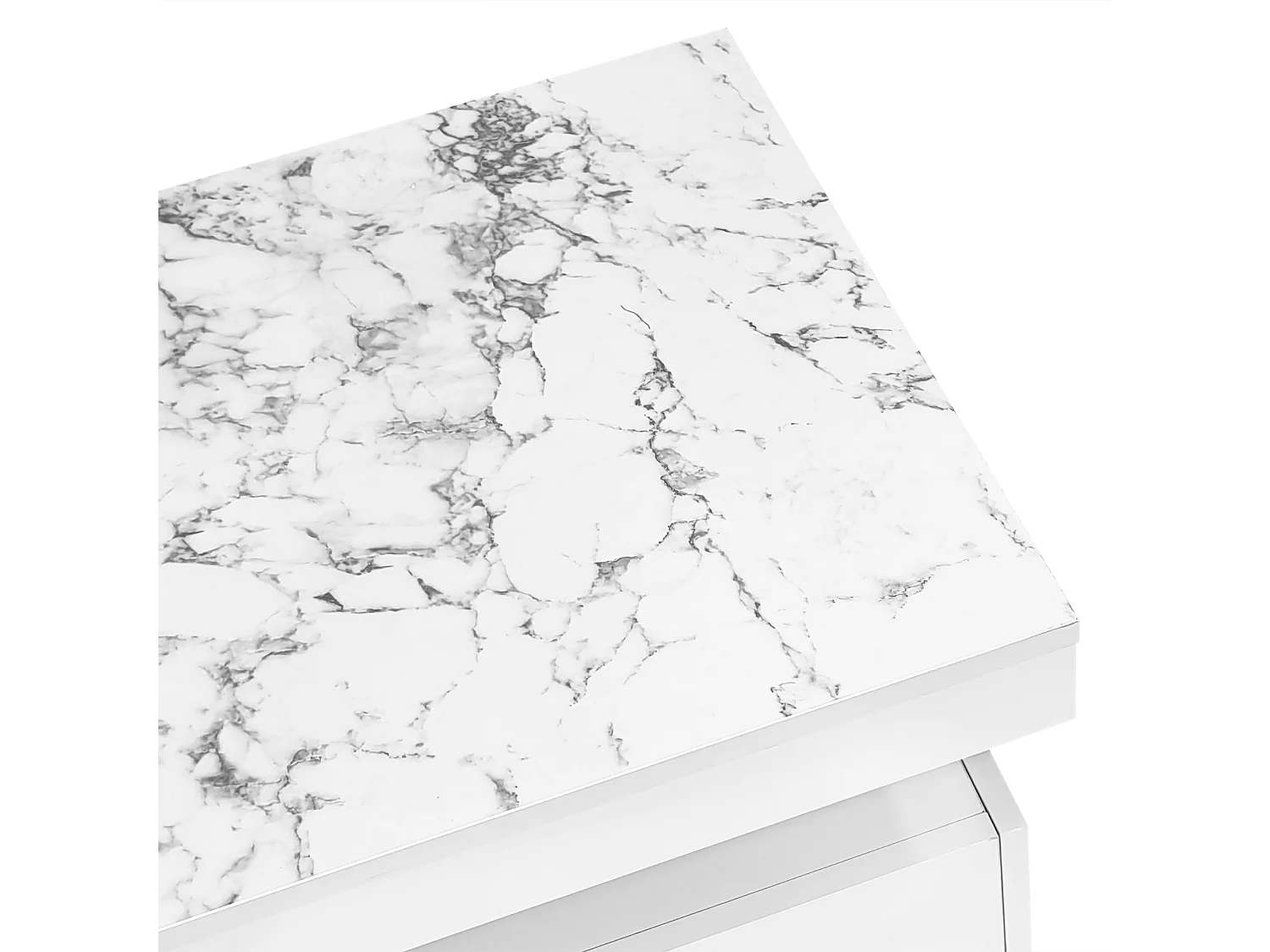 URBAN MEUBLE Table basse rectangulaire effet marbre blanche brillante avec 2 tiroirs 100*50*40 cm