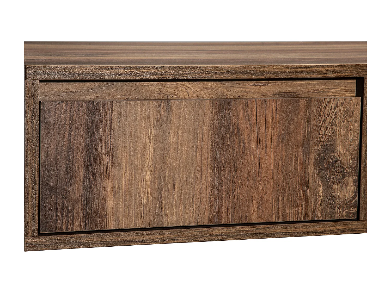 Table basse effet bois 1 tiroir niche ouvert et rangement des 2 côtés anthracite XUGZOIRS