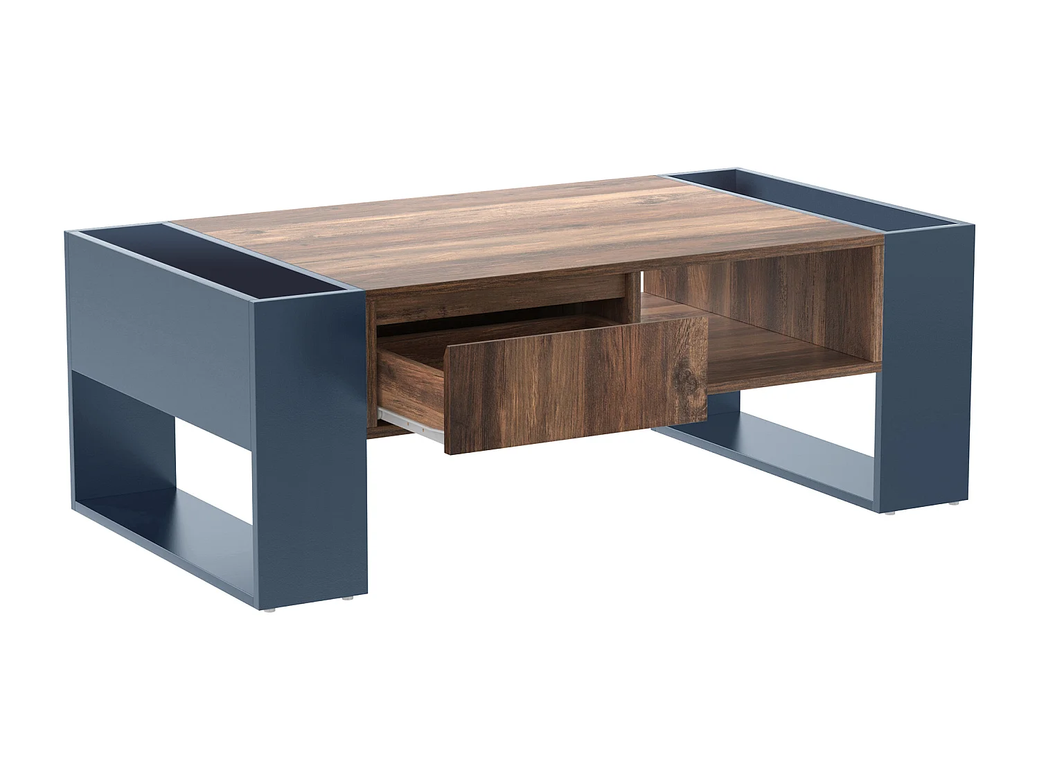 URBAN MEUBLE Table basse effet bois 1 tiroir niche ouvert et rangement des 2 côtés anthracite XUGZOIRS