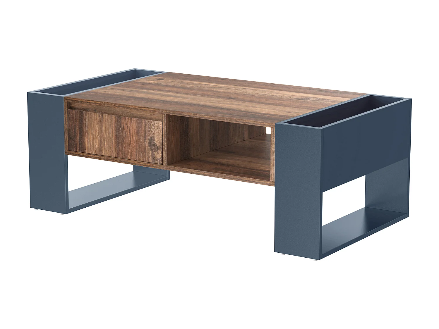 URBAN MEUBLE Table basse effet bois 1 tiroir niche ouvert et rangement des 2 côtés anthracite XUGZOIRS