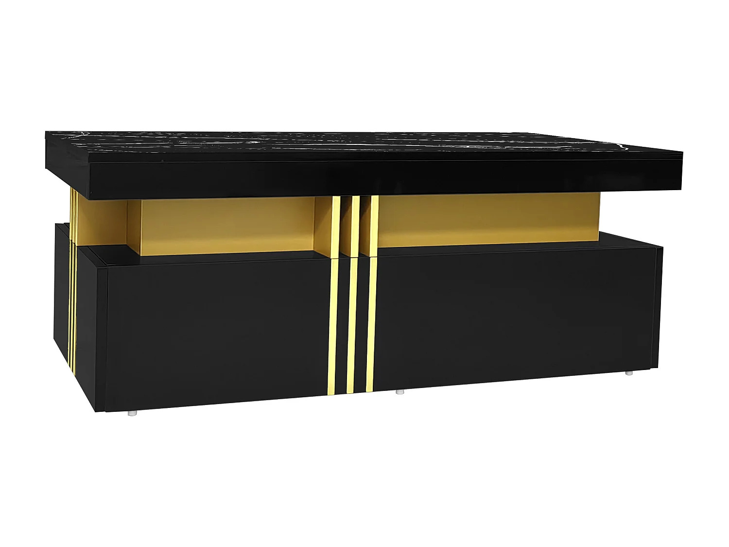 Table basse rectangulaire effet marbre noir brillant avec 2 tiroirs 100*50*40 cm GEVREITS BLACK