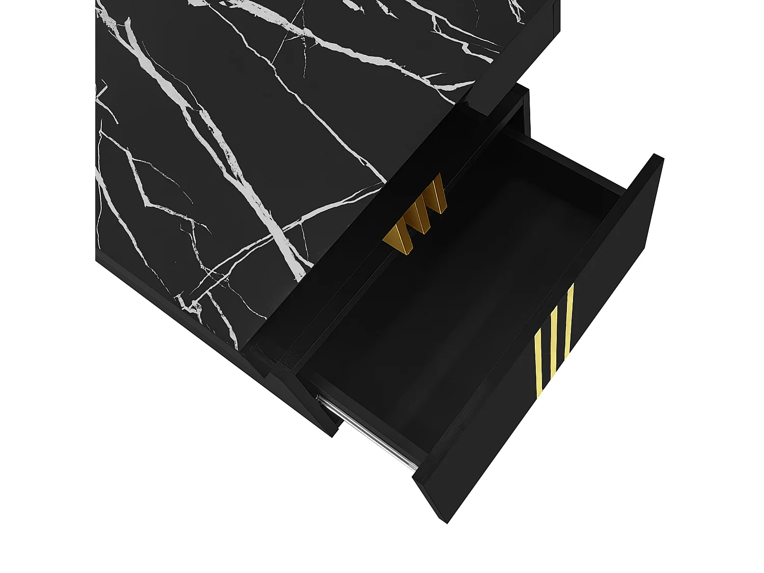 Table basse rectangulaire effet marbre noir brillant avec 2 tiroirs 100*50*40 cm GEVREITS BLACK