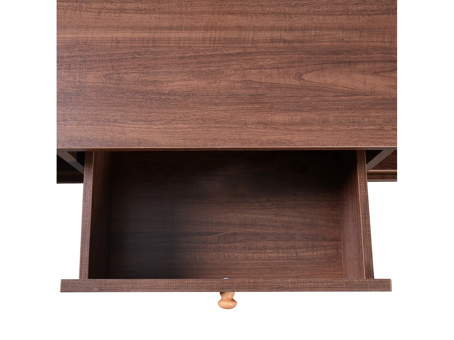 URBAN MEUBLE Table basse effet noyer vintage et rotin 1 tiroir et 2 niches portes coulissantes