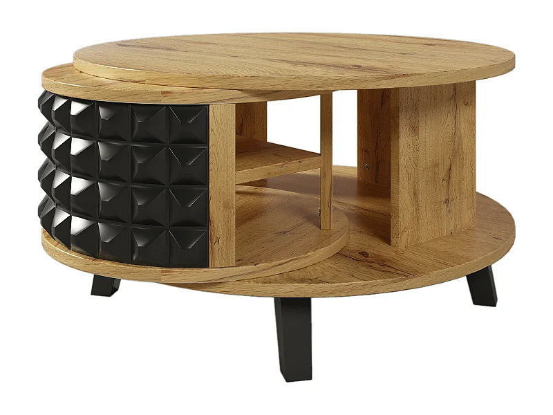 Table basse effet bois et noir, rangement interne rotatif LAACRO