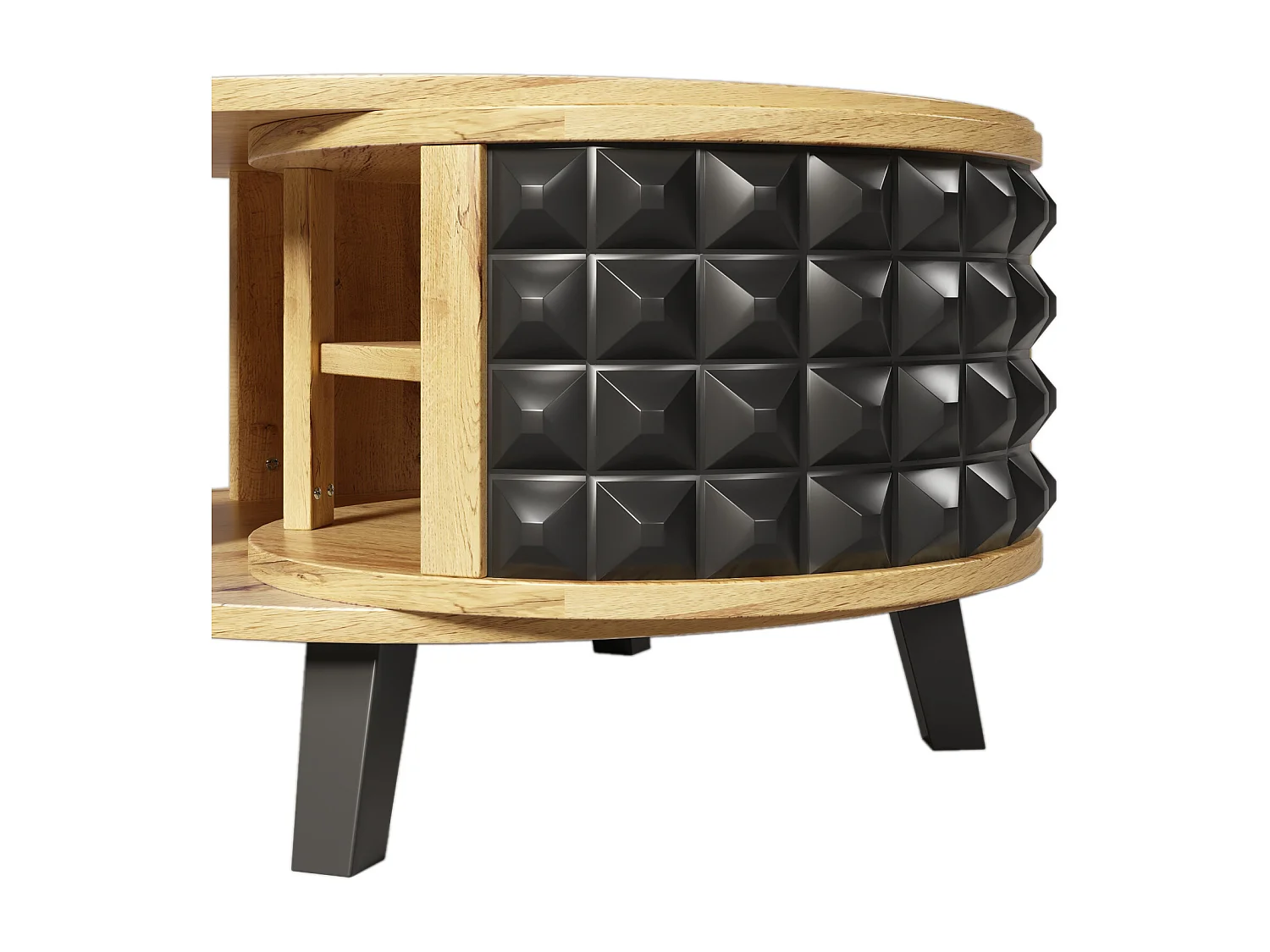 URBAN MEUBLE Table basse effet bois et noir, rangement interne rotatif