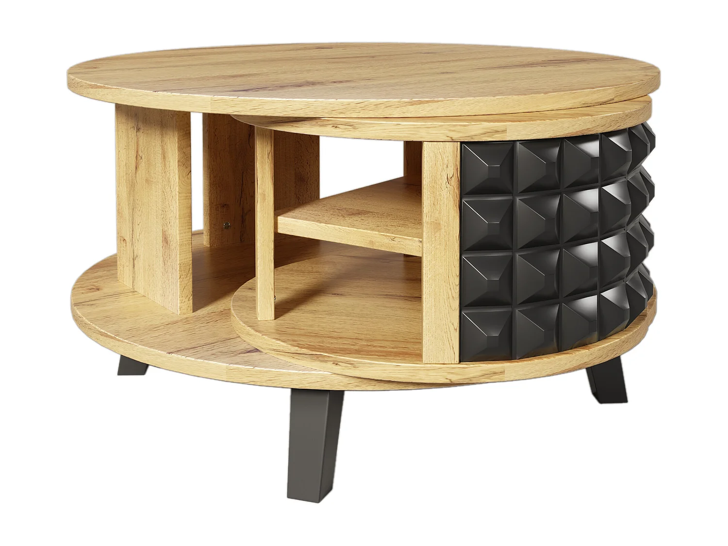 URBAN MEUBLE Table basse effet bois et noir, rangement interne rotatif